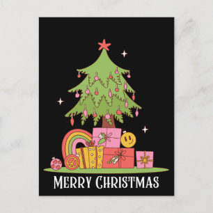 Cartão Postal De Festividades Feriado Preto da Árvore de Natal Retroativo