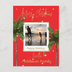 Cartão Postal De Festividades Feriado Tropical Dourado da Família Natal