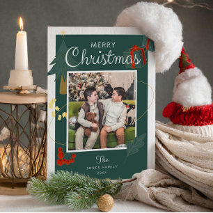 Cartão Postal De Festividades Feriado Verde da Família de Cartas de Natal