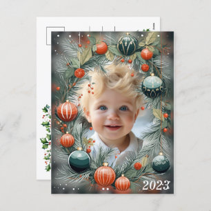 Cartão Postal De Festividades Feriado Verde Personalizado da FOTO de Natal