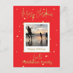 Cartão Postal De Festividades Feriado Vermelho Dourado da Família Natal