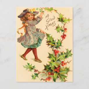 Cartão Postal De Festividades Feriado Vitoriano Holly, Cartão-postal de Natal