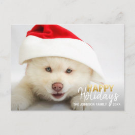 Cartão Postal De Festividades Feriados Brancos Dourados Felizes Cachorro Puppy |