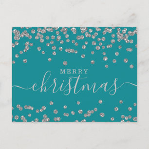 Cartão Postal De Festividades Feriados de Natal Simples em Prata - Teal Glitter