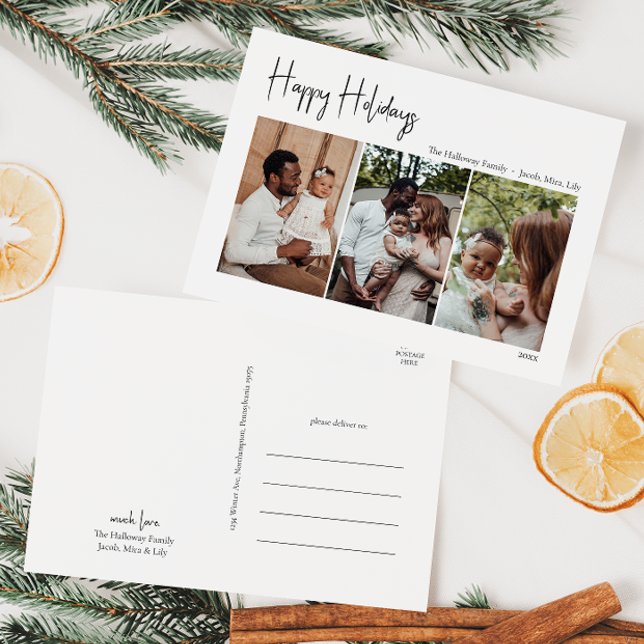 Cartão Postal De Festividades Feriados Felizes de Script Moderno - Três Fotos (Criador carregado)