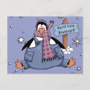 Cartão Postal De Festividades Feriados Felizes do Pinguim