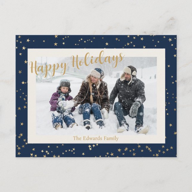 Cartão Postal De Festividades Feriados Felizes, Dourada Foto de Fronteira de Est (Frente)