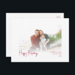 Cartão Postal De Festividades Feriados felizes modernos | Foto desbotada de scri<br><div class="desc">Este feriado moderno feliz | o cartão-postal de fotos de feriado desvanecido com script vermelho é perfeito para o seu cartões de natal vermelho e branco de chique minimalista. A caligrafia manuscrita branca é delicada e rústica enquanto permanece elegante e elegante. Você descobrirá que tudo sobre este produto é editável,...</div>