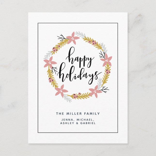 Cartão Postal De Festividades Feriados Felizes, Pink Wreath (Frente)