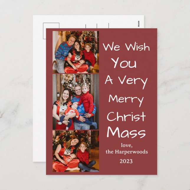 Cartão Postal De Festividades Feriados Natal Elegantes - Script Family 3 Foto (Frente/Verso)