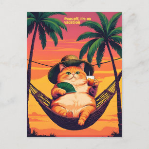 Cartão Postal De Festividades Férias De Gato De Verão, Retro Engraçado