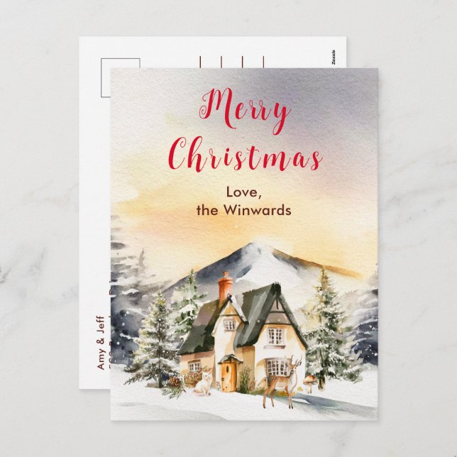 Cartão Postal De Festividades Férias de inverno Algodão Feliz Natal (Frente/Verso)