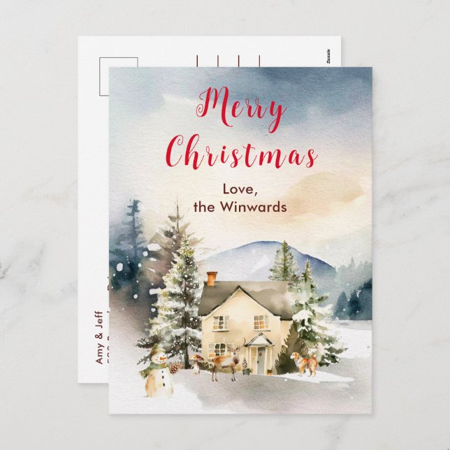 Cartão Postal De Festividades Férias de inverno Algodão Feliz Natal (Frente/Verso)