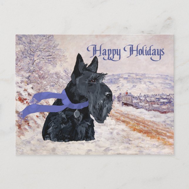 Cartão Postal De Festividades Férias de Inverno do Scottish Terrier (Frente)