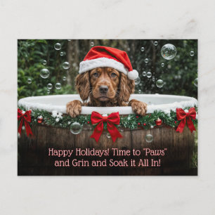 Cartão Postal De Festividades Férias de Natal Cachorro Fofo Banho de Espuma