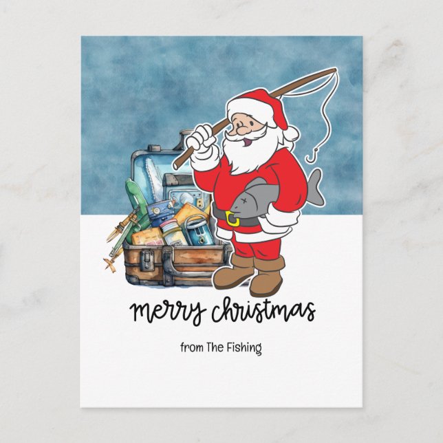 Cartão Postal De Festividades Férias de Natal com peixes Papais noeis (Frente)