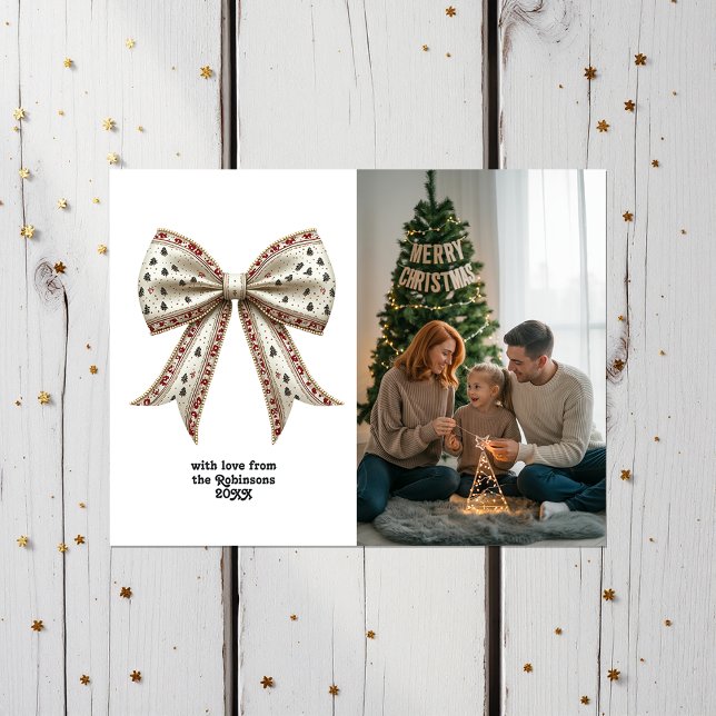 Cartão Postal De Festividades Férias de Natal do Arco Elegante (Elegant Christmas Bow Christmas Holiday Card)