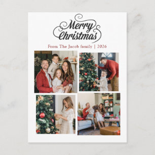 Cartão Postal De Festividades Férias de Natal Tipografia Moderna Quatro Fotos