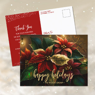 Cartão Postal De Festividades Férias de Negócios do Elegante Poinsettias Obrigad