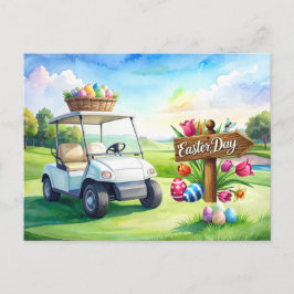 Cartão Postal De Festividades Férias de Páscoa de golfe no campo de golfe