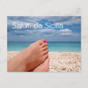 Cartão Postal De Festividades Férias de verão no cartão do texto de Sicília