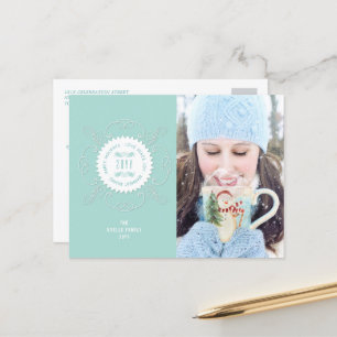 Cartão Postal De Festividades Férias Felizes Amor Paz Alegria Selo Ornamentado F