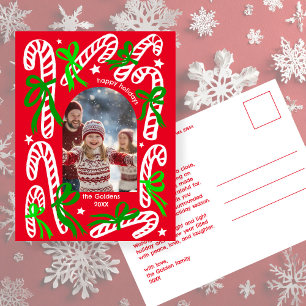 Cartão Postal De Festividades Férias Felizes Candy canes FOTO PERSONALIZADA Nata