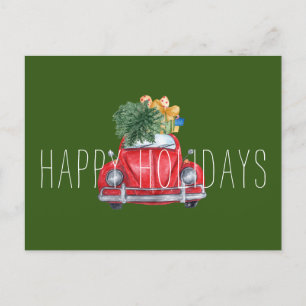Cartão Postal De Festividades Férias Felizes Carro Vermelho Personalizável