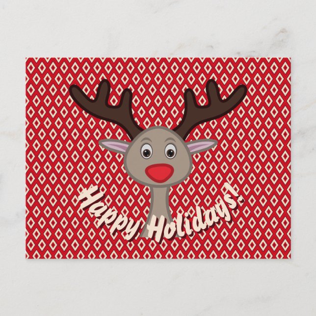 Cartão Postal De Festividades Férias Felizes Rena de Natal Fofo (Frente)