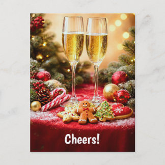 Cartão Postal De Festividades Férias Felizes Taças de Champanhe Fofo Biscoitos
