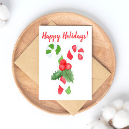 Cartão Postal De Festividades Férias Felizes | Watercolor Candy Cane Christmas