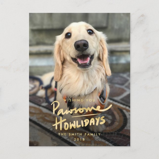 Cartão Postal De Festividades Férias Pawsome Howlidays Foto Engraçada de Pun de  (Frente)