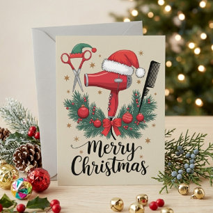 Cartão Postal De Festividades Ferramentas de Cabeleireiro de Natal Festivo Alegr