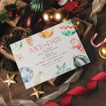 Cartão Postal De Festividades Fesestivo Jingle e Mingle Christmas Salvar data<br><div class="desc">Espalhe o espírito de feriado para seus entes queridos com nossa impressionante cor d'água Natal Feriado Salve os Cartões-postais. Esta bela design mostra uma série de decorações rudimentares festivas, montando um moderno salva a modelo de data que pode ser facilmente personalizado com os detalhes do seu próprio partido. Adicione um...</div>