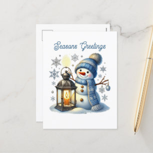 Cartão Postal De Festividades Fesons Seasons saúda boneco de neve