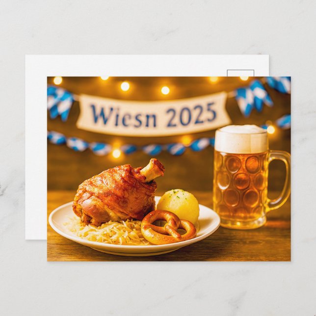 Cartão Postal De Festividades Festa da Cerveja e Joelho de Porco Wiesn Oktoberfe (Frente/Verso)