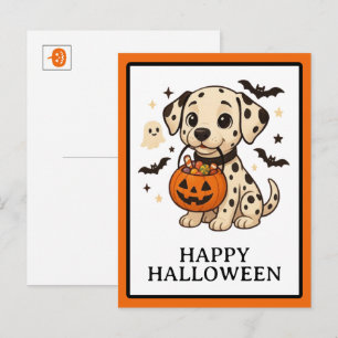 Cartão Postal De Festividades Festa de Cachorro Dalmático Halloween ou Partido d