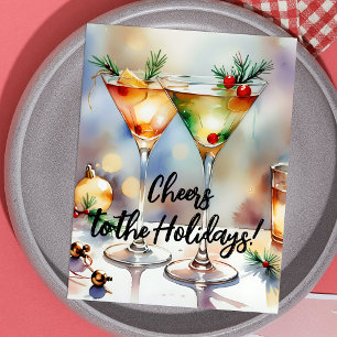 Cartão Postal De Festividades Festa de Cocktail Festivo de Aquarela Natal