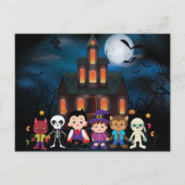 Cartão Postal De Festividades Festa de Figurino de Halloween para Crianças Bonit