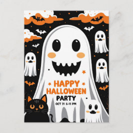 Cartão Postal De Festividades Festa de Halloween do Fantasma Sorridente Vintage