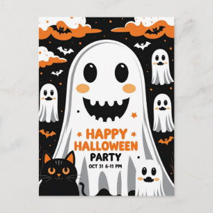 Cartão Postal De Festividades Festa de Halloween do Fantasma Sorridente Vintage
