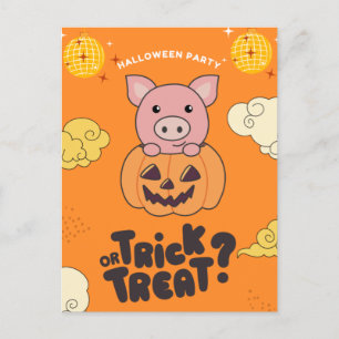 Cartão Postal De Festividades Festa de Halloween Doces ou Travessuras Porco Abób