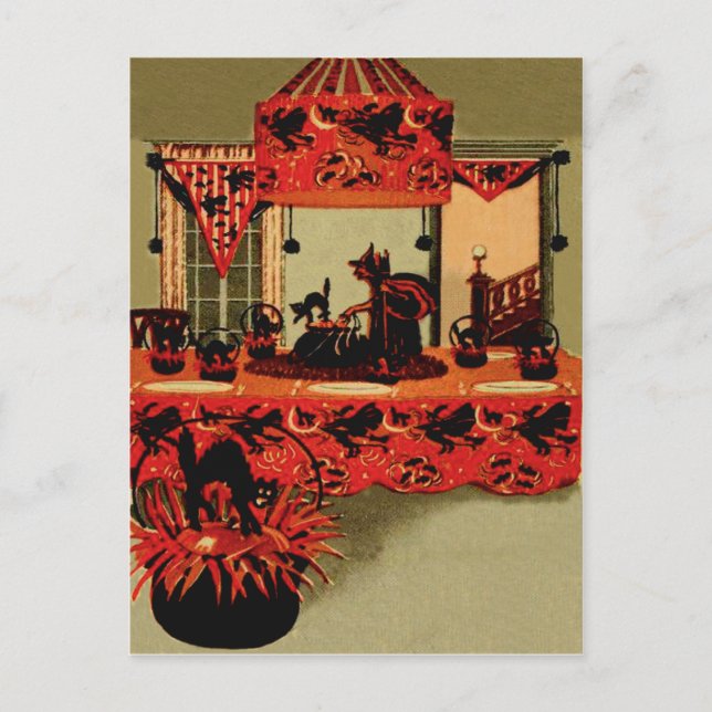 Cartão Postal De Festividades Festa de Halloween Feiticeira Negra Gato Crescente (Frente)