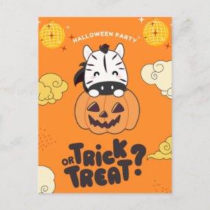 Cartão Postal De Festividades Festa de Halloween Truque ou Tratamento Zebra Abób