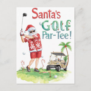 Cartão Postal De Festividades Festa de Natal de golfe Papai Noel jogando golfe n