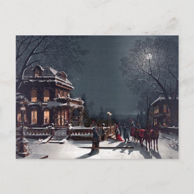 Cartão Postal De Festividades Festa de Natal Vitoriana, Carruagem de inverno (Frente)