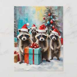 Cartão Postal De Festividades Festa de Raccoon de Natal