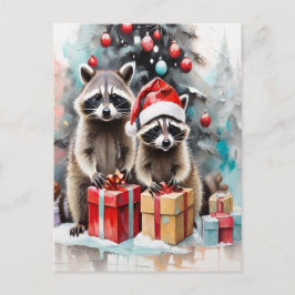 Cartão Postal De Festividades Festa de Raccoon de Natal