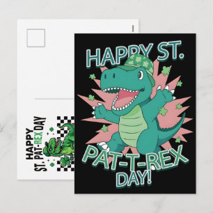 Cartão Postal De Festividades Festa Feliz do Dinossauro no Dia de St Pat-Rex