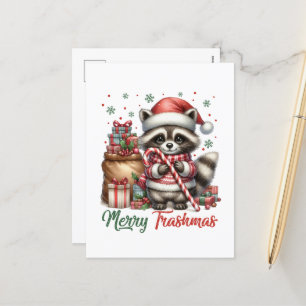 Cartão Postal De Festividades Festa Natalícia alegre add mensagem guaxinim 